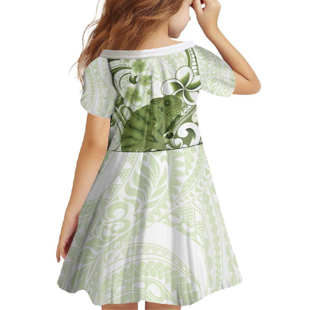 Green And White Hawaii Chameleon Family Matching Short Sleeve Bodycon Dress and Hawaiian Shirt Plumeria Polynesian Tribal Art LT14 - Polynesian Pride