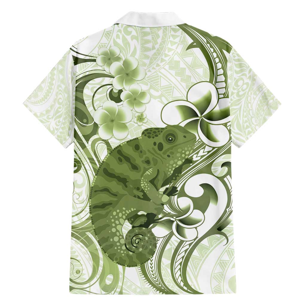 Green And White Hawaii Chameleon Family Matching Short Sleeve Bodycon Dress and Hawaiian Shirt Plumeria Polynesian Tribal Art LT14 - Polynesian Pride