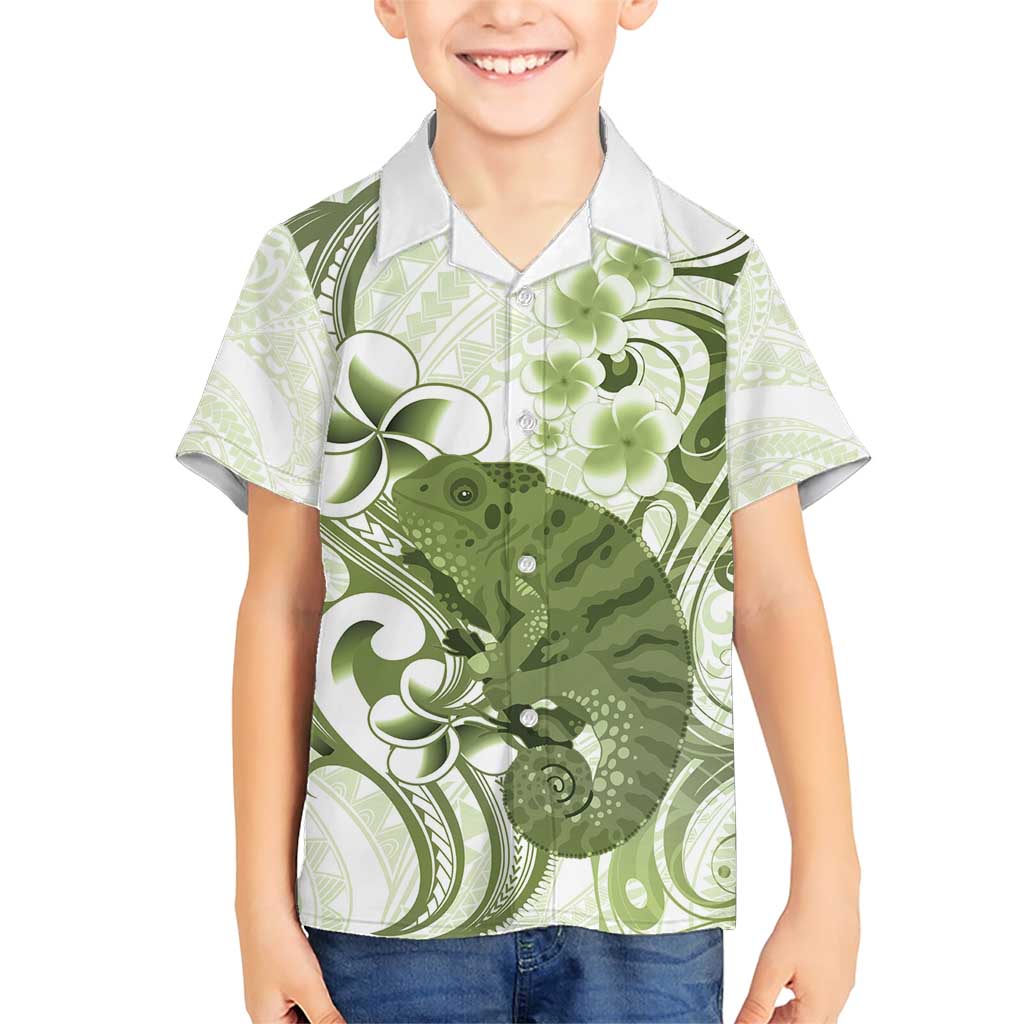 Green And White Hawaii Chameleon Family Matching Short Sleeve Bodycon Dress and Hawaiian Shirt Plumeria Polynesian Tribal Art LT14 Son's Shirt Lime Green - Polynesian Pride