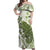 Green And White Hawaii Chameleon Off Shoulder Maxi Dress Plumeria Polynesian Tribal Art