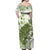 Green And White Hawaii Chameleon Off Shoulder Maxi Dress Plumeria Polynesian Tribal Art