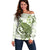 Green And White Hawaii Chameleon Off Shoulder Sweater Plumeria Polynesian Tribal Art