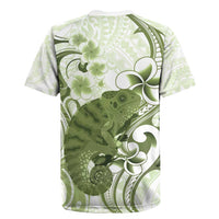 Green And White Hawaii Chameleon Rugby Jersey Plumeria Polynesian Tribal Art