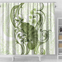 Green And White Hawaii Chameleon Shower Curtain Plumeria Polynesian Tribal Art