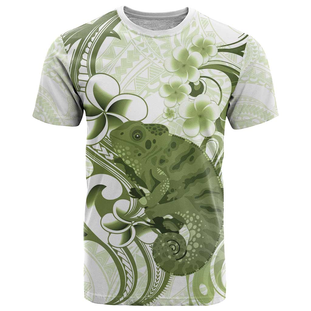 Green And White Hawaii Chameleon T Shirt Plumeria Polynesian Tribal Art