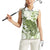 Green And White Hawaii Chameleon Women Sleeveless Polo Shirt Plumeria Polynesian Tribal Art