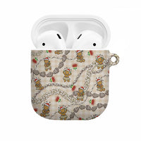 Beige Palaka Hawaii Mele Kalikimaka AirPods Case Ohia Lehua Shell Leis Funny Gingerbread Santa - Polynesian Pride