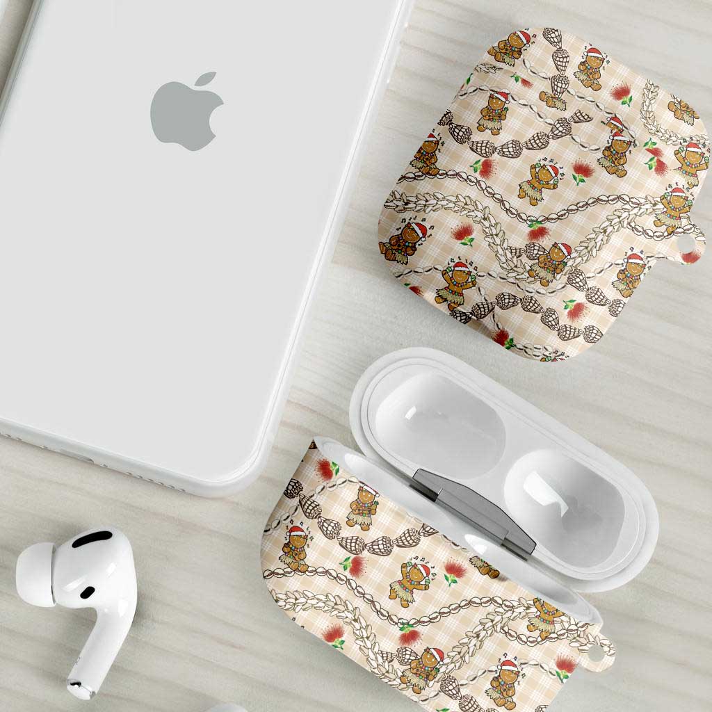 Beige Palaka Hawaii Mele Kalikimaka AirPods Case Ohia Lehua Shell Leis Funny Gingerbread Santa - Polynesian Pride