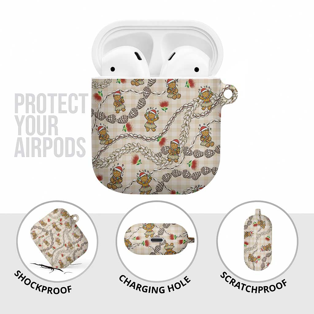Beige Palaka Hawaii Mele Kalikimaka AirPods Case Ohia Lehua Shell Leis Funny Gingerbread Santa - Polynesian Pride