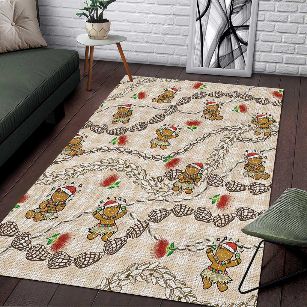 Beige Palaka Hawaii Mele Kalikimaka Area Rug Ohia Lehua Shell Leis Funny Gingerbread Santa - Polynesian Pride