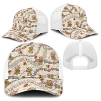 Beige Palaka Hawaii Mele Kalikimaka Baseball Net Cap Ohia Lehua Shell Leis Funny Gingerbread Santa - Polynesian Pride