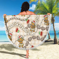 Beige Palaka Hawaii Mele Kalikimaka Beach Blanket Ohia Lehua Shell Leis Funny Gingerbread Santa - Polynesian Pride
