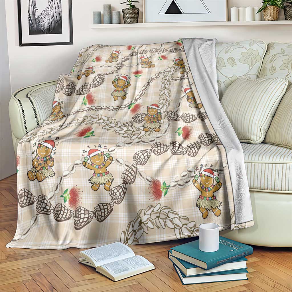 Beige Palaka Hawaii Mele Kalikimaka Blanket Ohia Lehua Shell Leis Funny Gingerbread Santa - Polynesian Pride