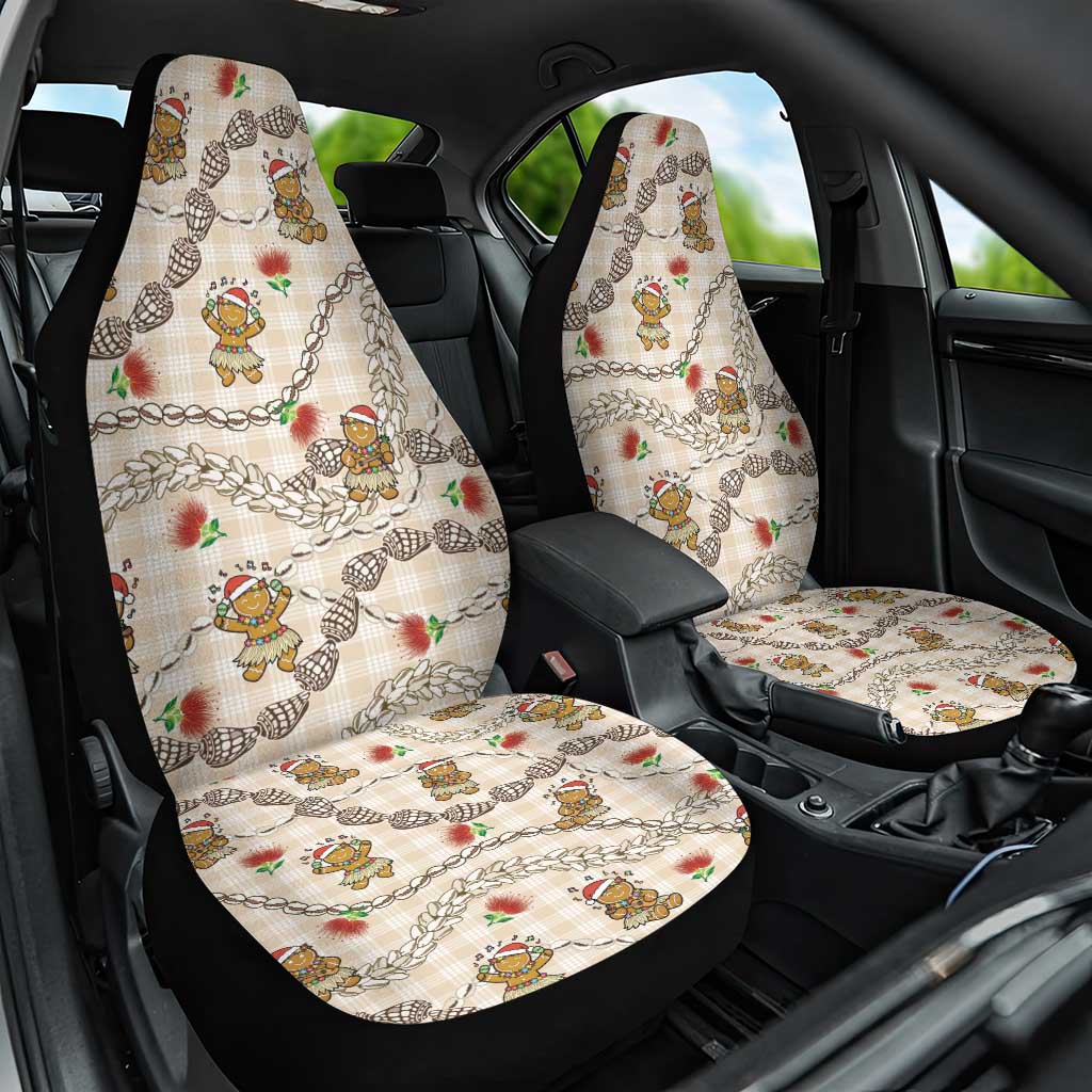 Beige Palaka Hawaii Mele Kalikimaka Car Seat Cover Ohia Lehua Shell Leis Funny Gingerbread Santa - Polynesian Pride