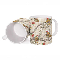 Beige Palaka Hawaii Mele Kalikimaka Ceramic Mug Ohia Lehua Shell Leis Funny Gingerbread Santa - Polynesian Pride