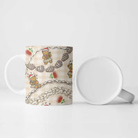 Beige Palaka Hawaii Mele Kalikimaka Ceramic Mug Ohia Lehua Shell Leis Funny Gingerbread Santa - Polynesian Pride