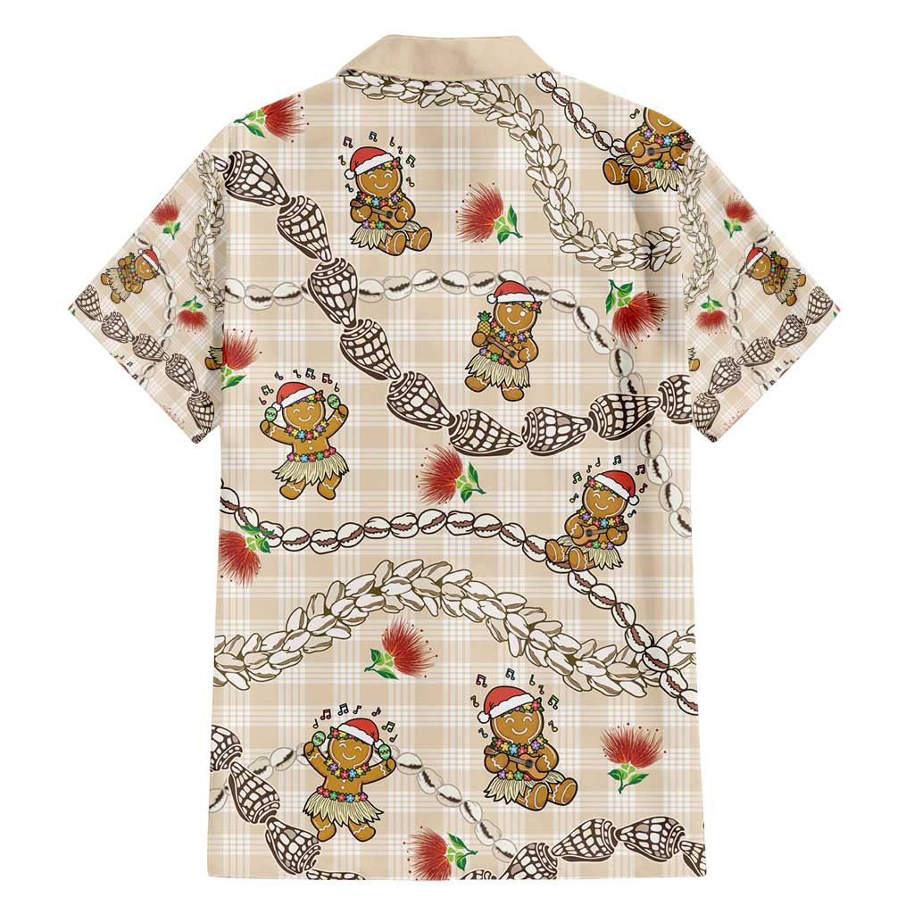 Beige Palaka Hawaii Mele Kalikimaka Family Matching Long Sleeve Bodycon Dress and Hawaiian Shirt Ohia Lehua Shell Leis Funny Gingerbread Santa - Polynesian Pride