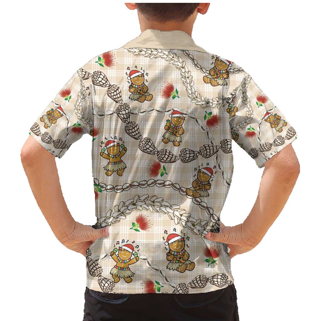 Beige Palaka Hawaii Mele Kalikimaka Family Matching Mermaid Dress and Hawaiian Shirt Ohia Lehua Shell Leis Funny Gingerbread Santa - Polynesian Pride