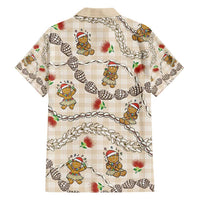 Beige Palaka Hawaii Mele Kalikimaka Family Matching Short Sleeve Bodycon Dress and Hawaiian Shirt Ohia Lehua Shell Leis Funny Gingerbread Santa - Polynesian Pride