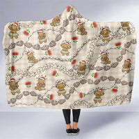 Beige Palaka Hawaii Mele Kalikimaka Hooded Blanket Ohia Lehua Shell Leis Funny Gingerbread Santa - Polynesian Pride