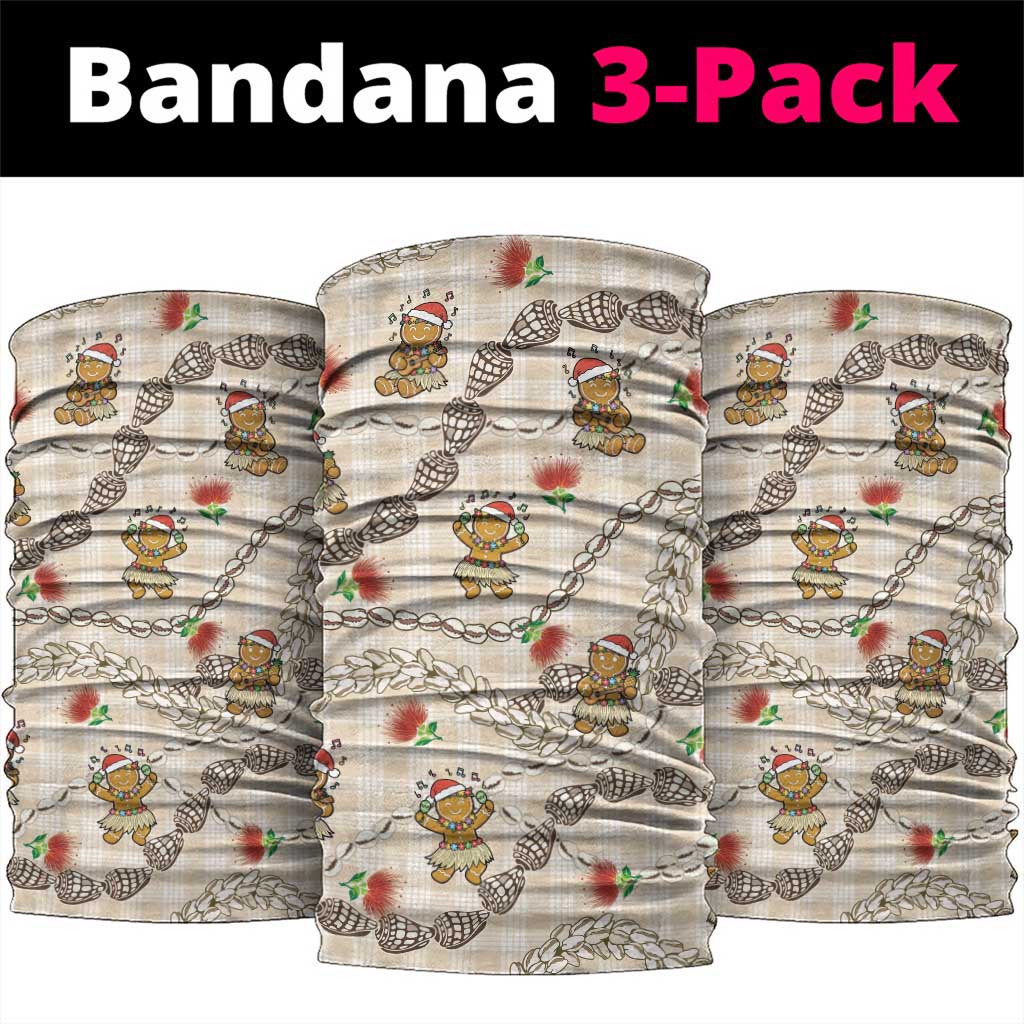 Beige Palaka Hawaii Mele Kalikimaka Neck Gaiter Ohia Lehua Shell Leis Funny Gingerbread Santa - Polynesian Pride
