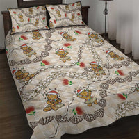Beige Palaka Hawaii Mele Kalikimaka Quilt Bed Set Ohia Lehua Shell Leis Funny Gingerbread Santa - Polynesian Pride