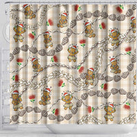 Beige Palaka Hawaii Mele Kalikimaka Shower Curtain Ohia Lehua Shell Leis Funny Gingerbread Santa - Polynesian Pride