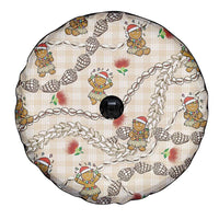 Beige Palaka Hawaii Mele Kalikimaka Spare Tire Cover Ohia Lehua Shell Leis Funny Gingerbread Santa - Polynesian Pride