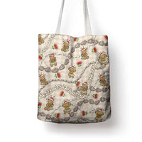 Beige Palaka Hawaii Mele Kalikimaka Tote Bag Ohia Lehua Shell Leis Funny Gingerbread Santa - Polynesian Pride