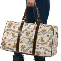 Beige Palaka Hawaii Mele Kalikimaka Travel Bag Ohia Lehua Shell Leis Funny Gingerbread Santa - Polynesian Pride