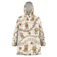 Beige Palaka Hawaii Mele Kalikimaka Wearable Blanket Hoodie Ohia Lehua Shell Leis Funny Gingerbread Santa - Polynesian Pride