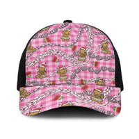 Pink Palaka Hawaii Mele Kalikimaka Baseball Net Cap Ohia Lehua Shell Leis Funny Gingerbread Santa - Polynesian Pride