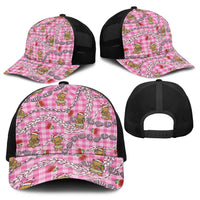 Pink Palaka Hawaii Mele Kalikimaka Baseball Net Cap Ohia Lehua Shell Leis Funny Gingerbread Santa - Polynesian Pride