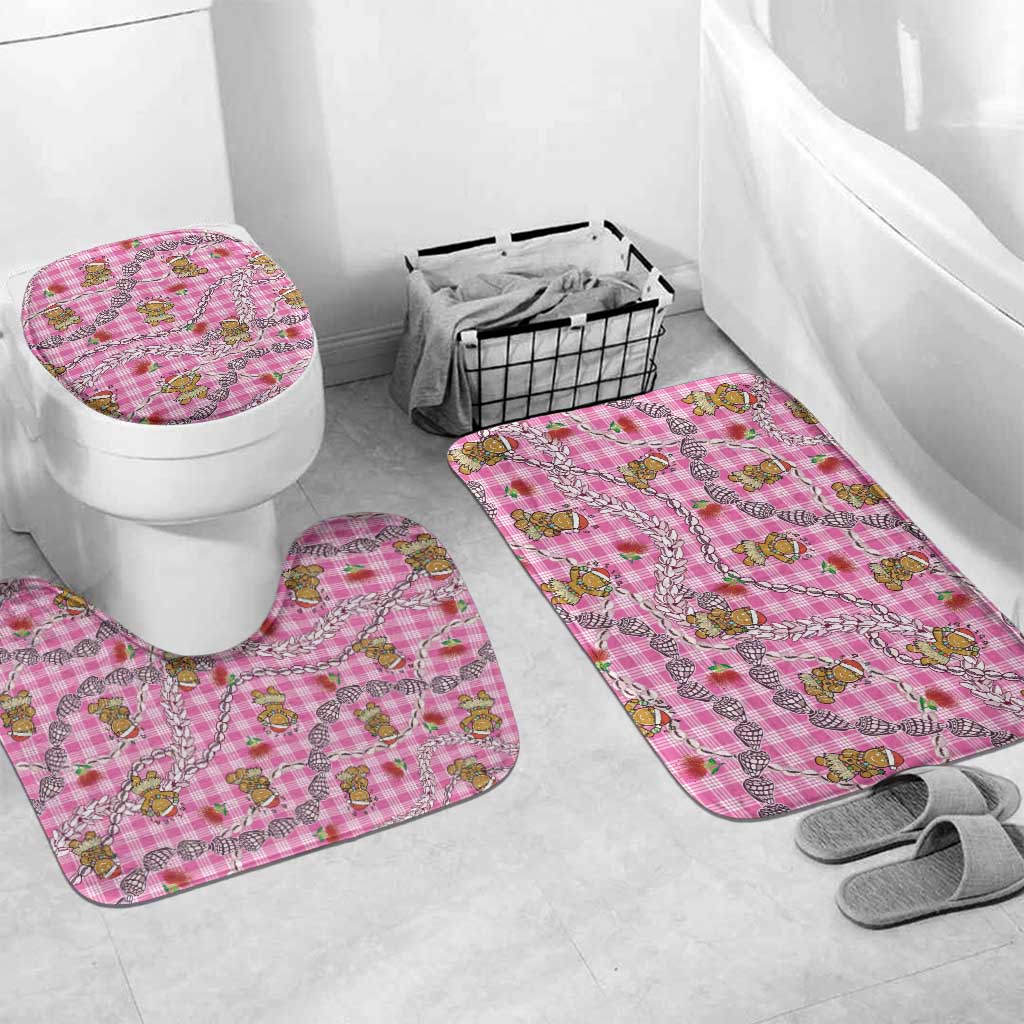 Pink Palaka Hawaii Mele Kalikimaka Bathroom Set Ohia Lehua Shell Leis Funny Gingerbread Santa - Polynesian Pride