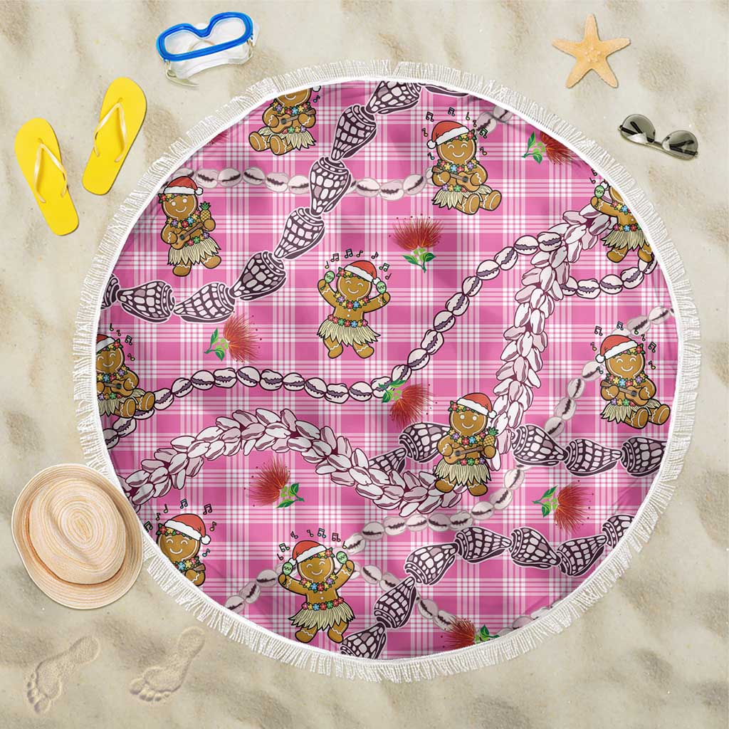 Pink Palaka Hawaii Mele Kalikimaka Beach Blanket Ohia Lehua Shell Leis Funny Gingerbread Santa - Polynesian Pride
