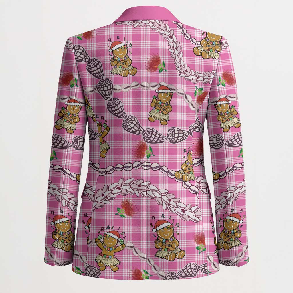 Pink Palaka Hawaii Mele Kalikimaka Blazer Ohia Lehua Shell Leis Funny Gingerbread Santa - undefined
