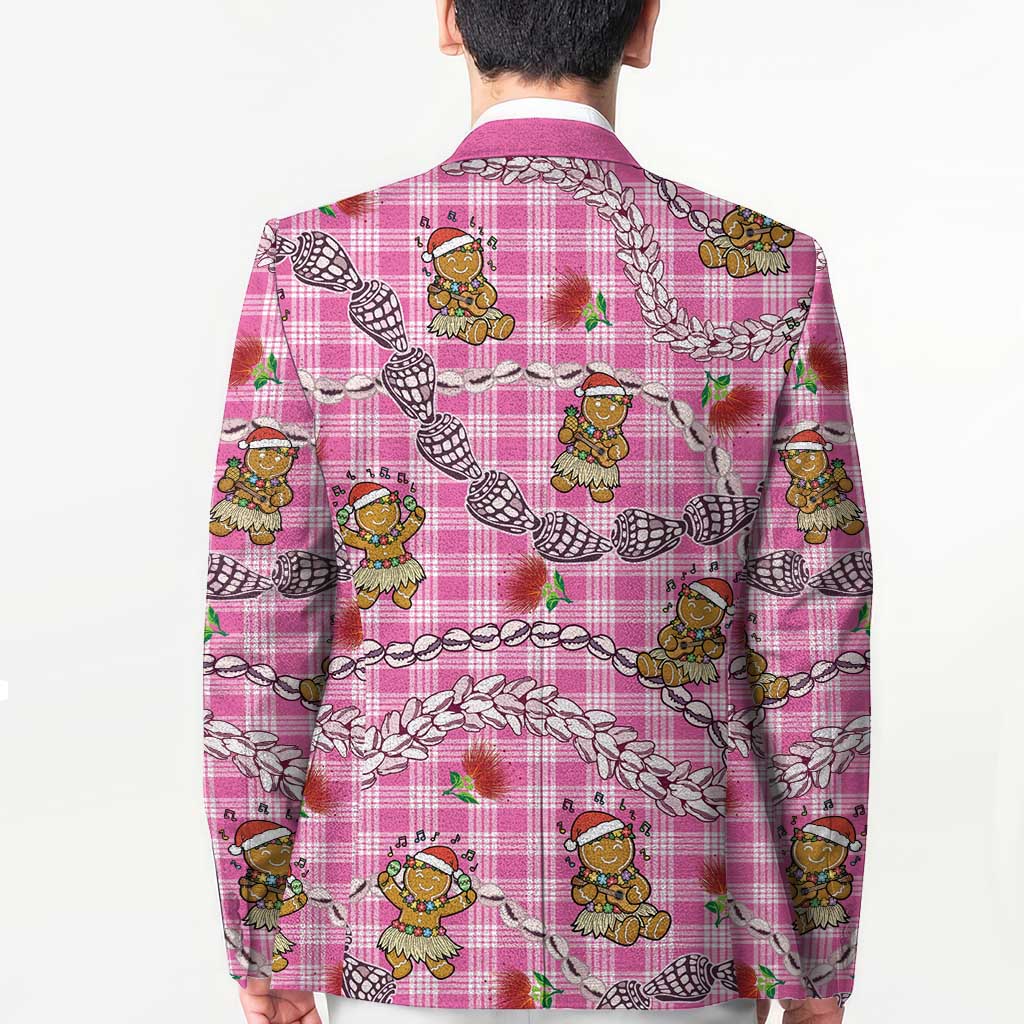 Pink Palaka Hawaii Mele Kalikimaka Blazer Ohia Lehua Shell Leis Funny Gingerbread Santa - undefined
