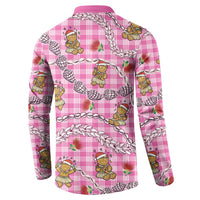 Pink Palaka Hawaii Mele Kalikimaka Button Sweatshirt Ohia Lehua Shell Leis Funny Gingerbread Santa - Polynesian Pride