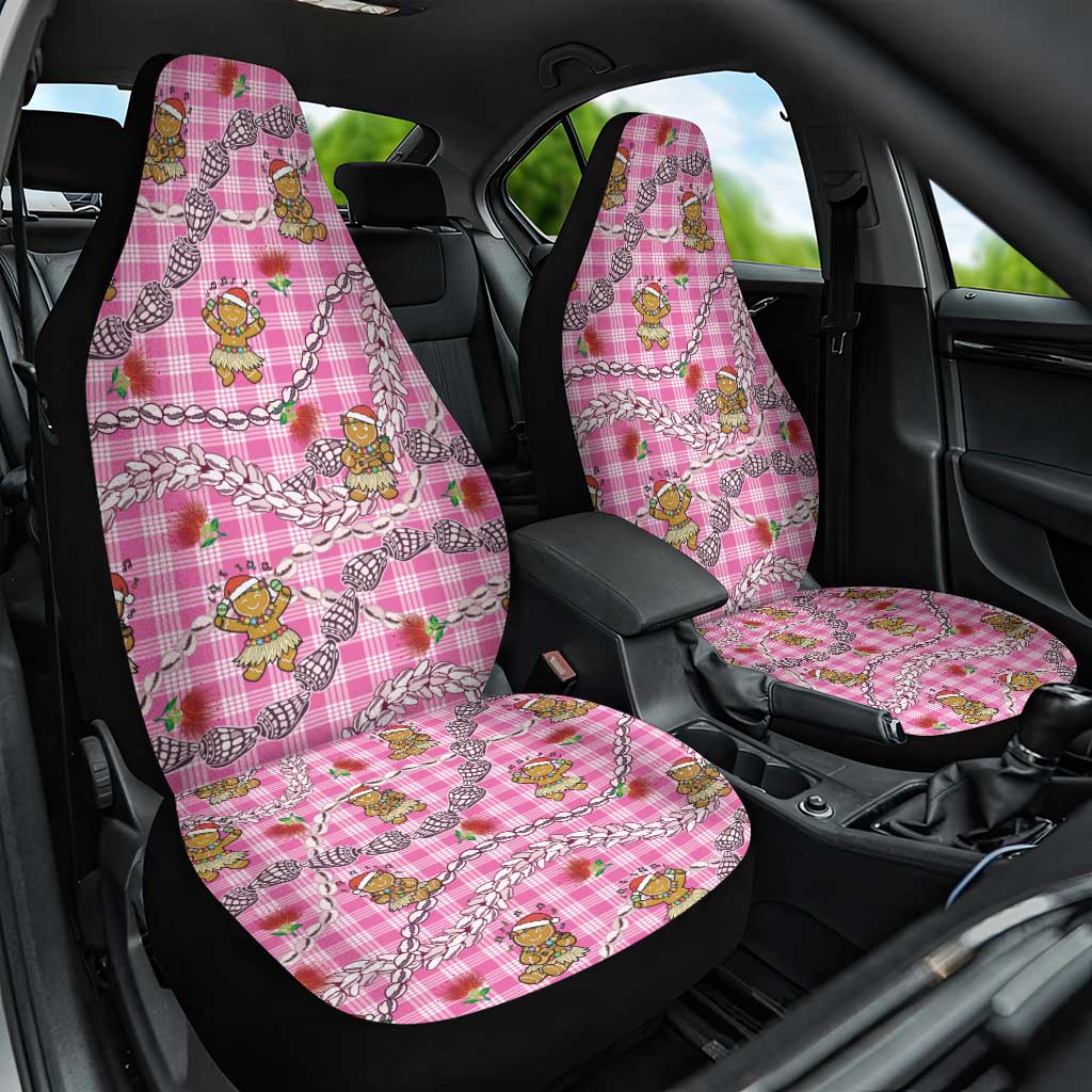 Pink Palaka Hawaii Mele Kalikimaka Car Seat Cover Ohia Lehua Shell Leis Funny Gingerbread Santa - Polynesian Pride