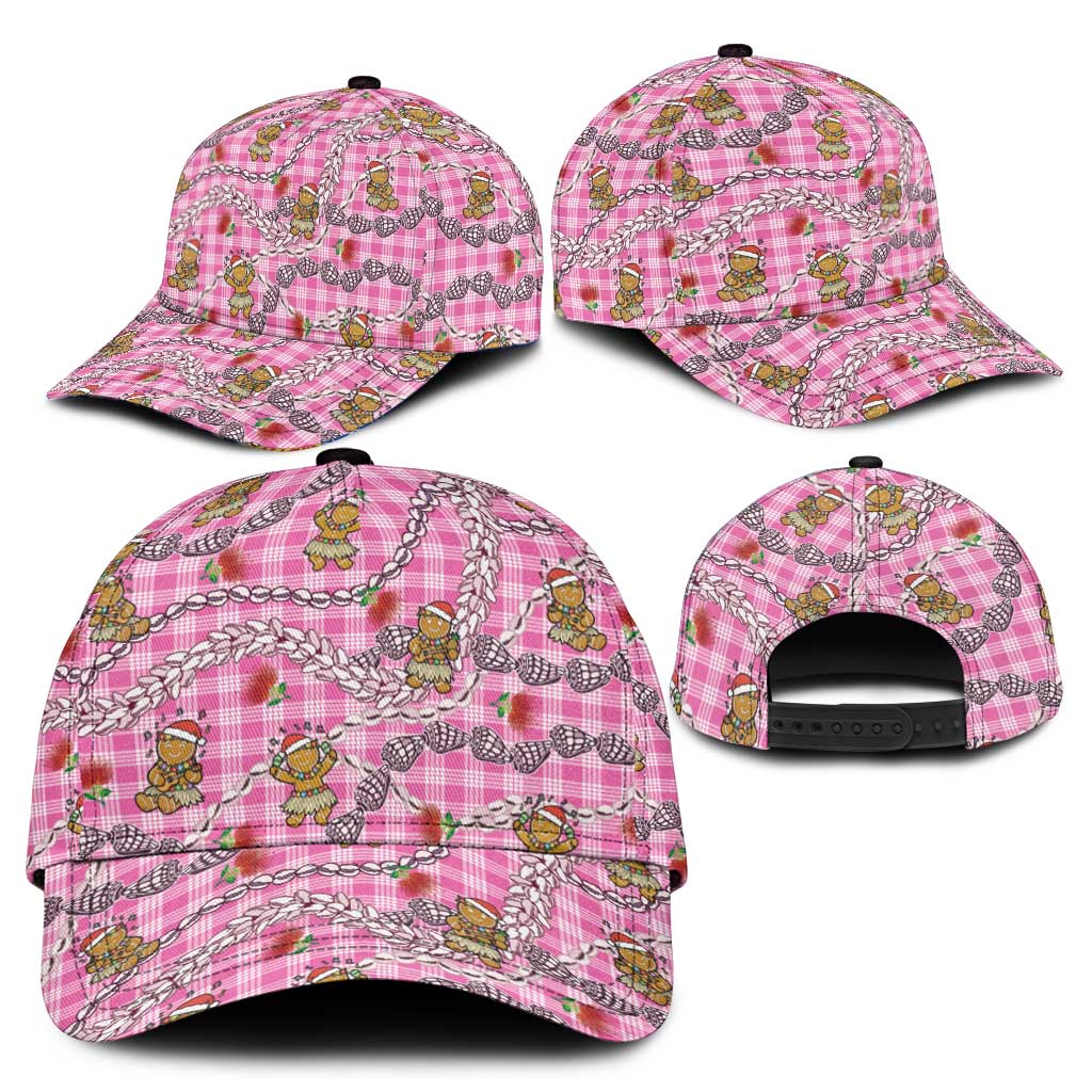 Pink Palaka Hawaii Mele Kalikimaka Classic Cap Ohia Lehua Shell Leis Funny Gingerbread Santa - Polynesian Pride