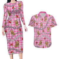 Pink Palaka Hawaii Mele Kalikimaka Couples Matching Long Sleeve Bodycon Dress and Hawaiian Shirt Ohia Lehua Shell Leis Funny Gingerbread Santa - Polynesian Pride