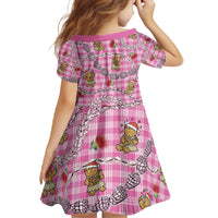 Pink Palaka Hawaii Mele Kalikimaka Family Matching Long Sleeve Bodycon Dress and Hawaiian Shirt Ohia Lehua Shell Leis Funny Gingerbread Santa - Polynesian Pride