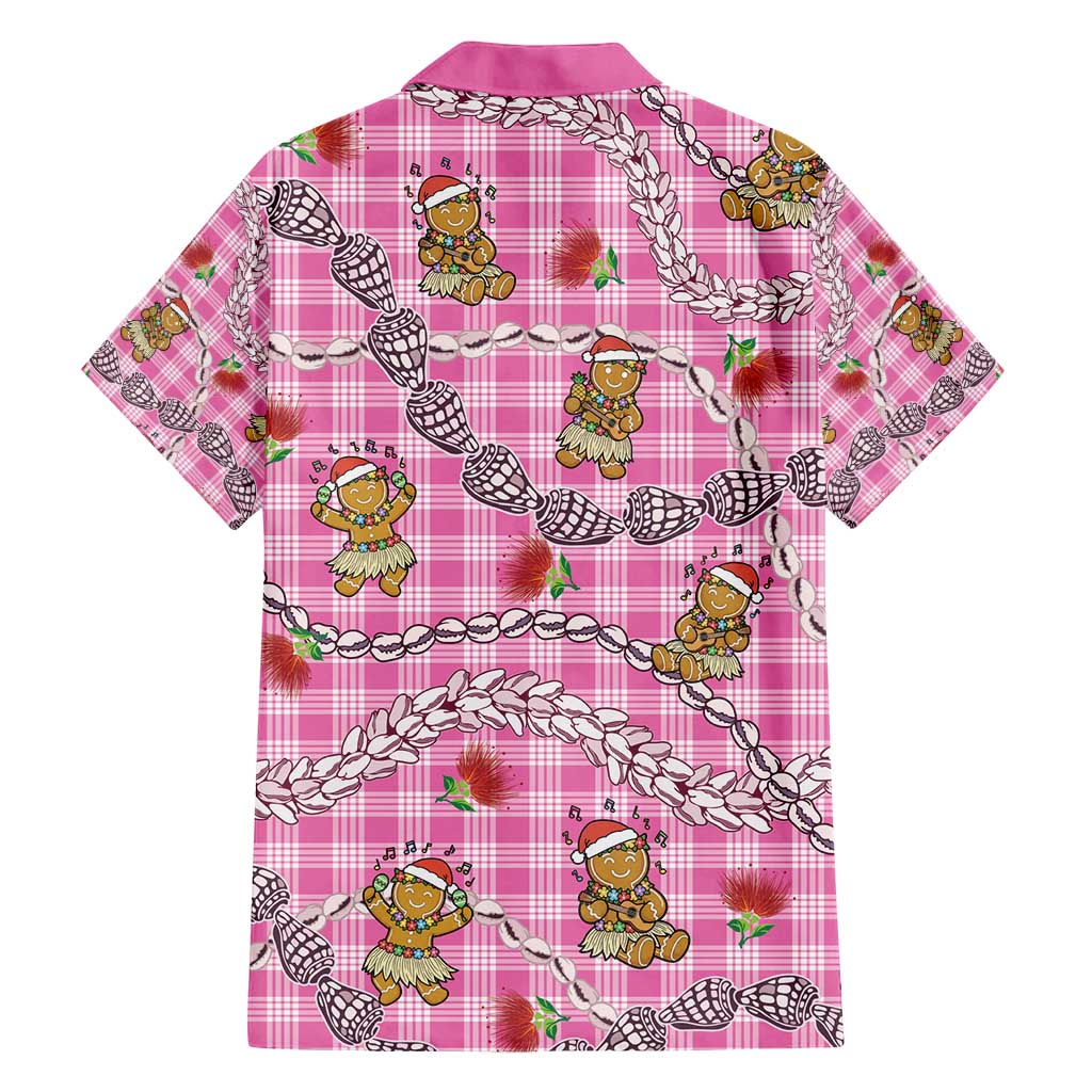 Pink Palaka Hawaii Mele Kalikimaka Family Matching Long Sleeve Bodycon Dress and Hawaiian Shirt Ohia Lehua Shell Leis Funny Gingerbread Santa - Polynesian Pride