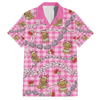 Pink Palaka Hawaii Mele Kalikimaka Family Matching Off Shoulder Maxi Dress and Hawaiian Shirt Ohia Lehua Shell Leis Funny Gingerbread Santa - Polynesian Pride