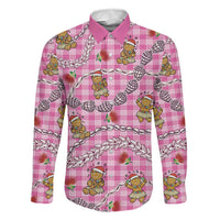 Pink Palaka Hawaii Mele Kalikimaka Family Matching Summer Maxi Dress and Hawaiian Shirt Ohia Lehua Shell Leis Funny Gingerbread Santa LT14 Dad's Shirt - Long Sleeve Pink - Polynesian Pride