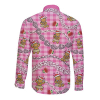Pink Palaka Hawaii Mele Kalikimaka Long Sleeve Button Shirt Ohia Lehua Shell Leis Funny Gingerbread Santa - Polynesian Pride