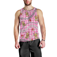 Pink Palaka Hawaii Mele Kalikimaka Men Tank Top Ohia Lehua Shell Leis Funny Gingerbread Santa - Polynesian Pride