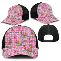 Pink Palaka Hawaii Mele Kalikimaka Mesh Trucker Cap Ohia Lehua Shell Leis Funny Gingerbread Santa - Polynesian Pride