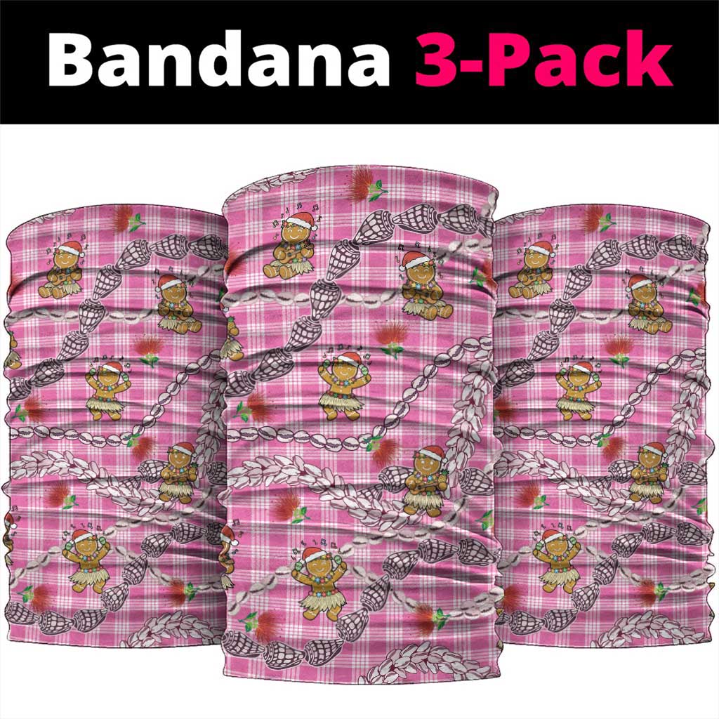 Pink Palaka Hawaii Mele Kalikimaka Neck Gaiter Ohia Lehua Shell Leis Funny Gingerbread Santa - Polynesian Pride