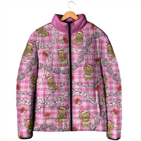 Pink Palaka Hawaii Mele Kalikimaka Padded Jacket Ohia Lehua Shell Leis Funny Gingerbread Santa - Polynesian Pride